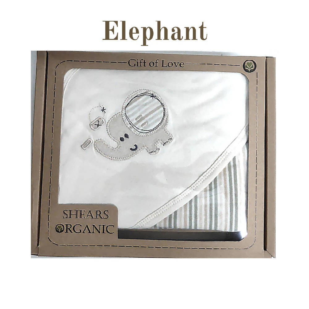 Shears Hooded Blanket Organic Baby Hooded Blanket Elephant SOGBKELEPHANT - WERONE
