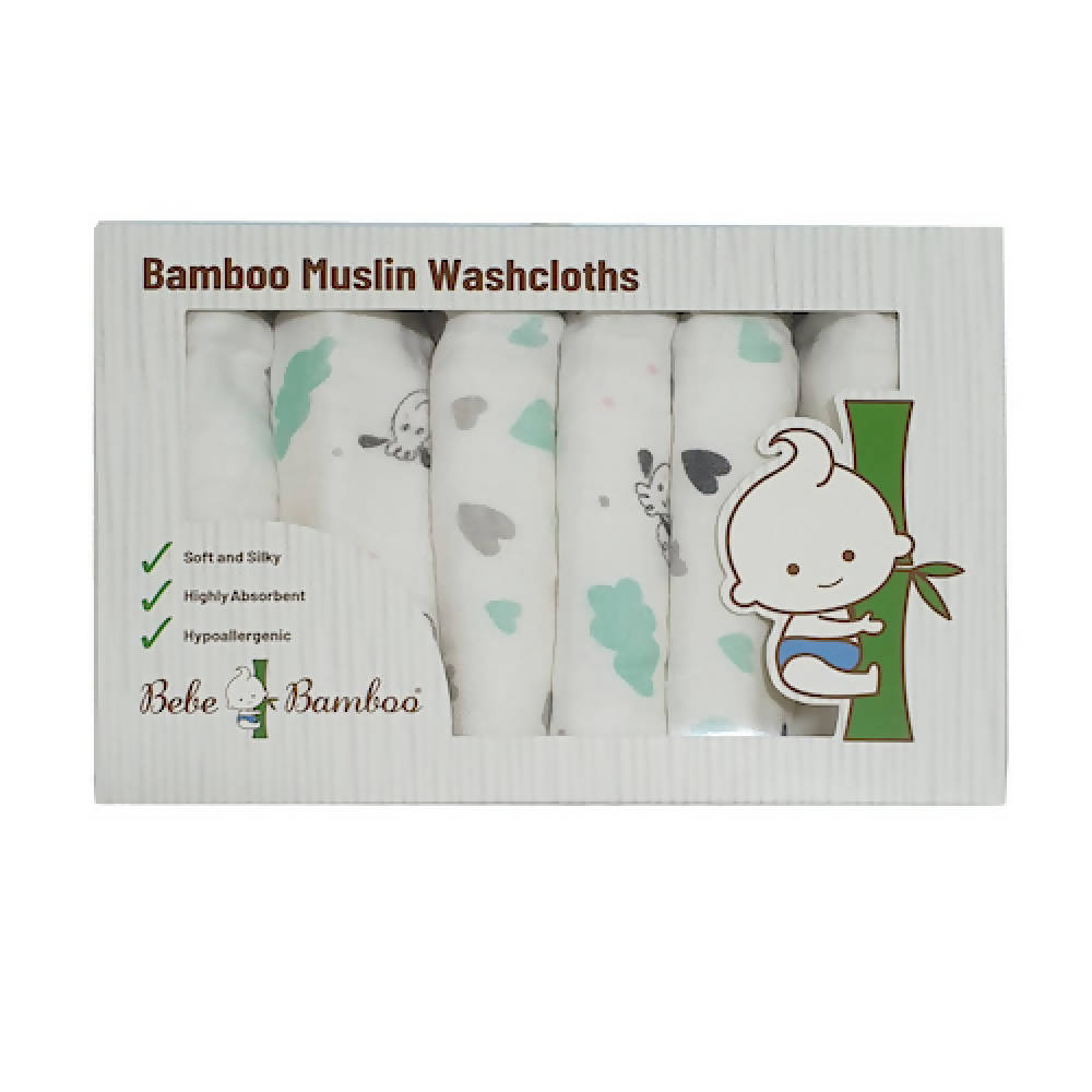 100% Organic Bamboo Muslin Washcloths - Sheep & Hearts - WERONE