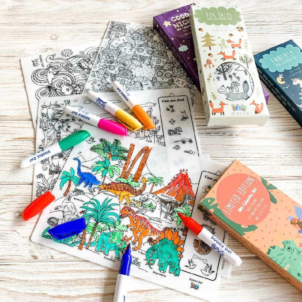 Doodle Dat Reusable Silicone Colouring mats by Erda Ally. Party Packs 20x15cm + Dry Erase Markers (5 designs available) - WERONE