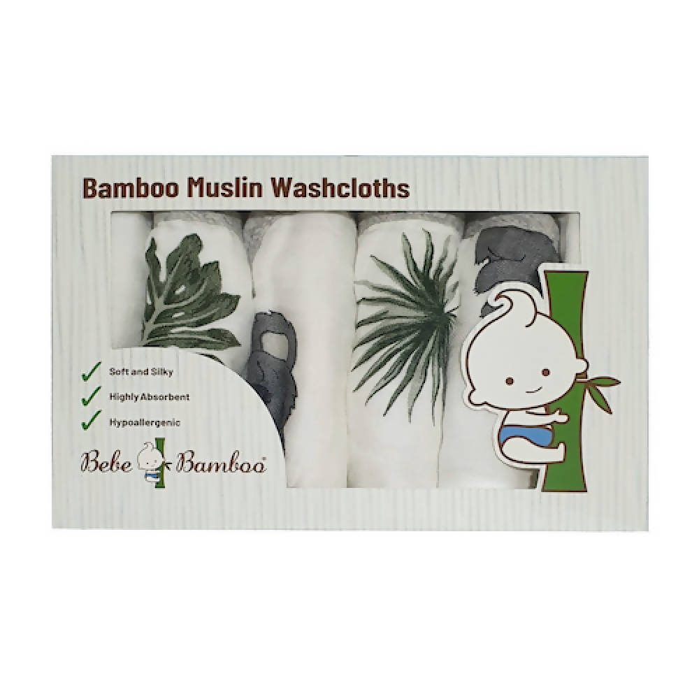 100% Organic Bamboo Muslin Washcloths - Koala & Monstera - WERONE
