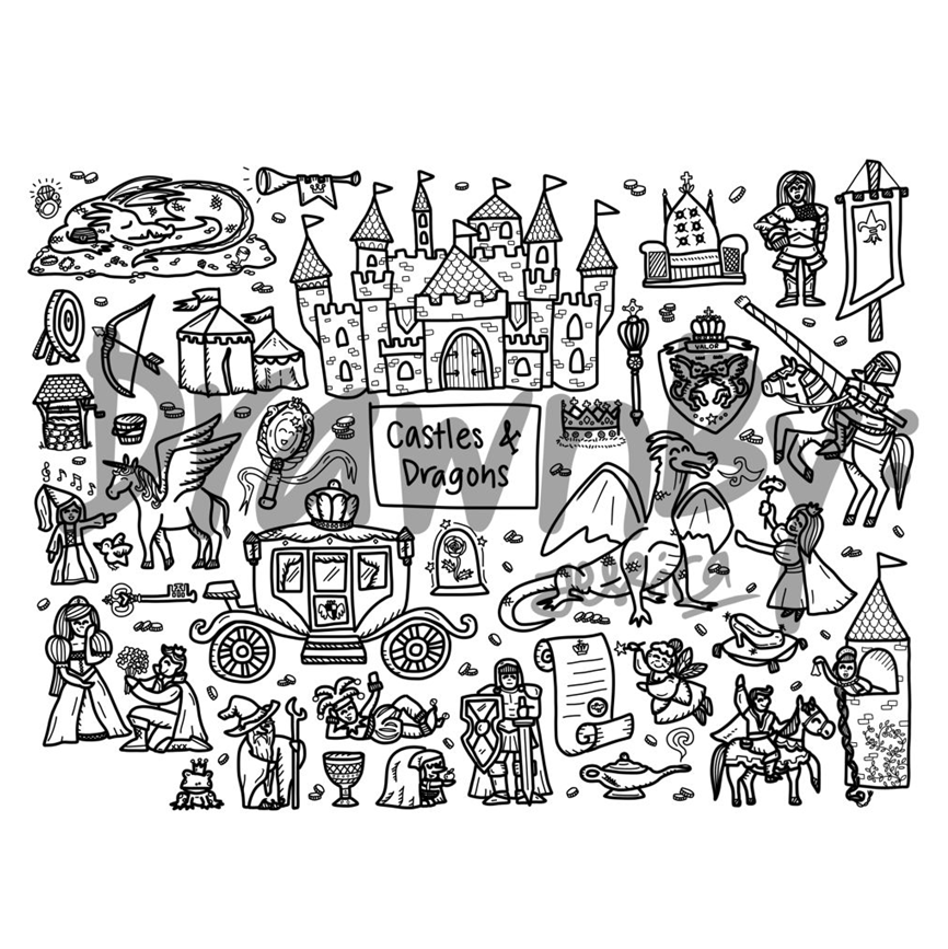 Castles & Dragons Silicone Colouring Mat - WERONE