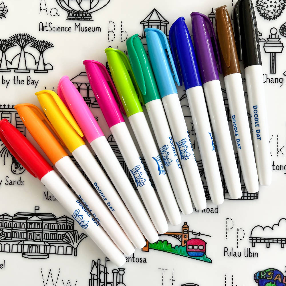 Doodle Dat Pack of 12 large markers for use with Reusable Silicone Colouring mats by Erda Ally - WERONE