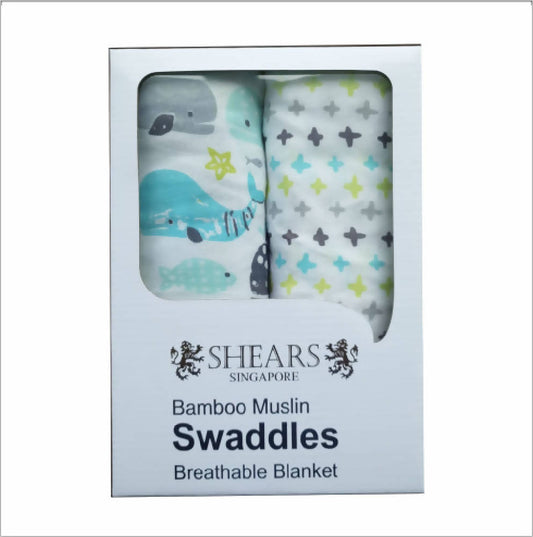 Shears Bamboo Muslin Swaddles Breathable Blanket - Whale Design - WERONE