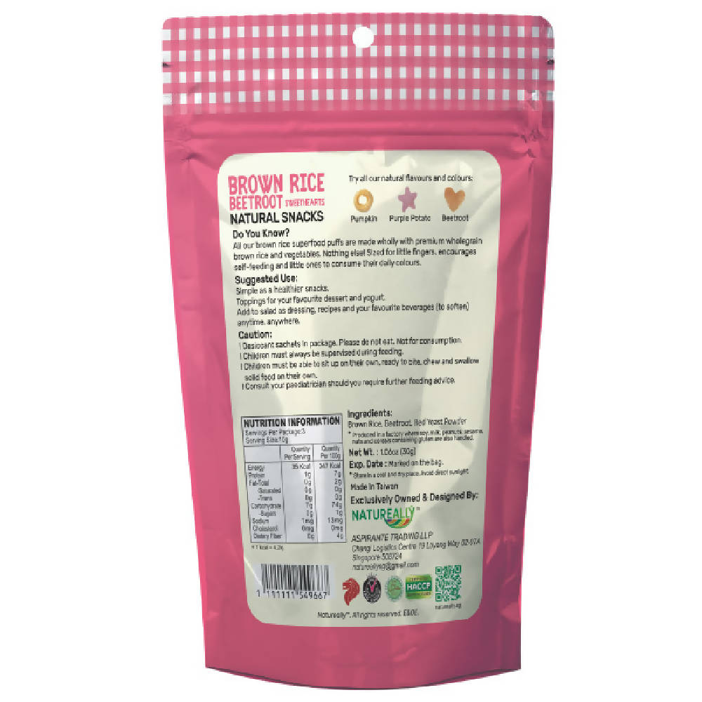 NATUREALLY™ Brown Rice On The Go Puff Beetroot Sweethearts (No Sugar, Salt and MSG Added) 30g - WERONE