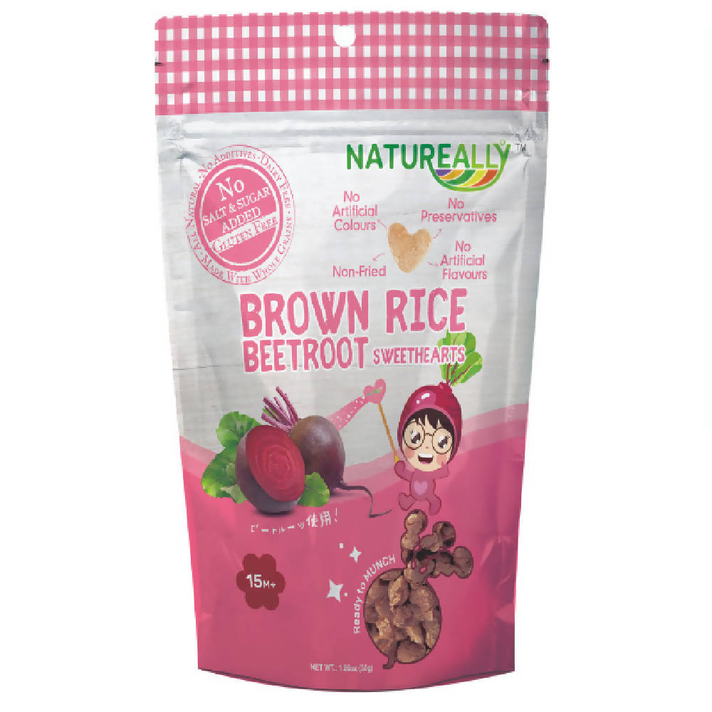 Value Pack Of 6x30g NATUREALLY™ Brown Rice On The Go Puff Beetroot Sweethearts (No Sugar, Salt and MSG Added) - WERONE