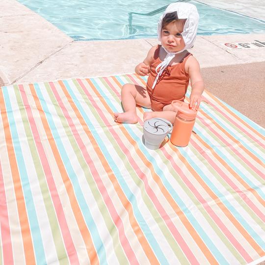 Rainbow Stripes Splash Mat - A Waterproof Catch-All for Highchair Spills and More! - WERONE