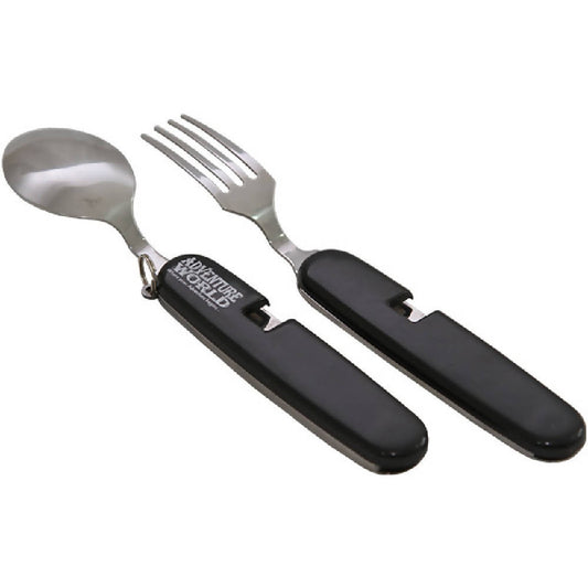 Adventure World Foldable Fork And Spoon Set With Pouch (Black) - WERONE