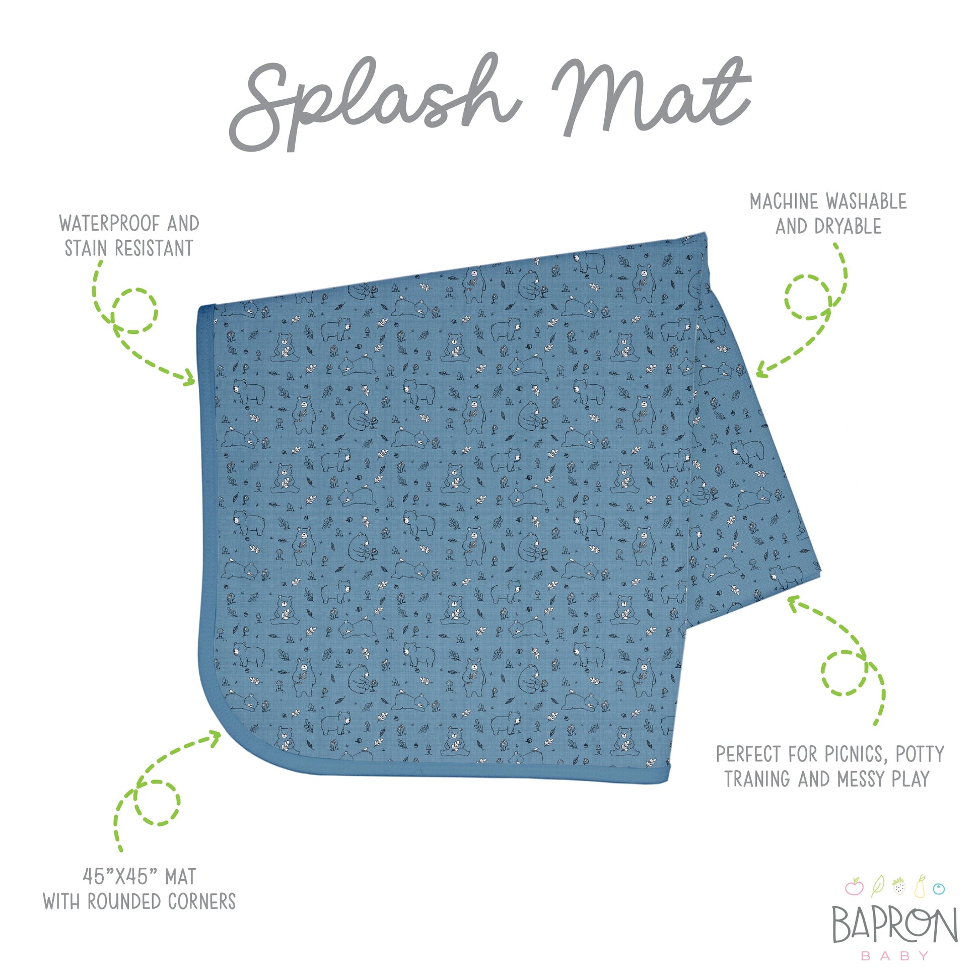 Bears In Blue Splash Mat - A Waterproof Catch-All for Highchair Spills and More! - WERONE