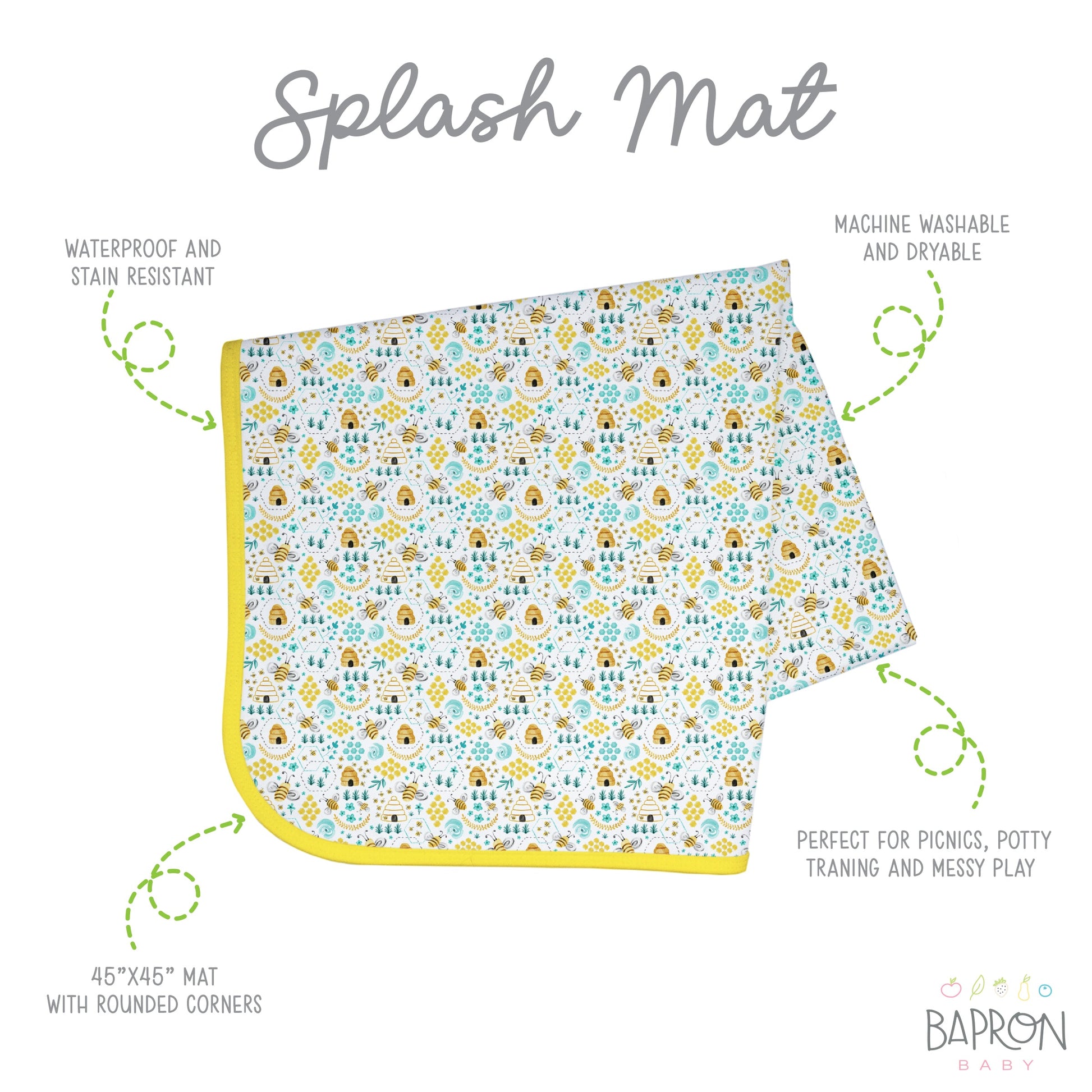 Busy Bees Splash Mat - A Waterproof Catch-All for Highchair Spills and More! - WERONE