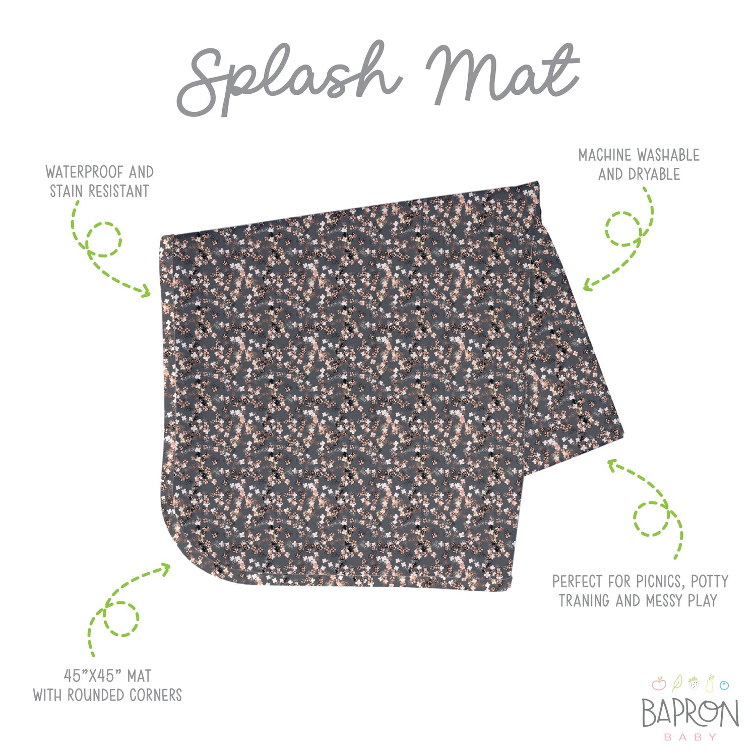 Ditsy Floral Splash Mat - A Waterproof Catch-All for Highchair Spills and More! - WERONE