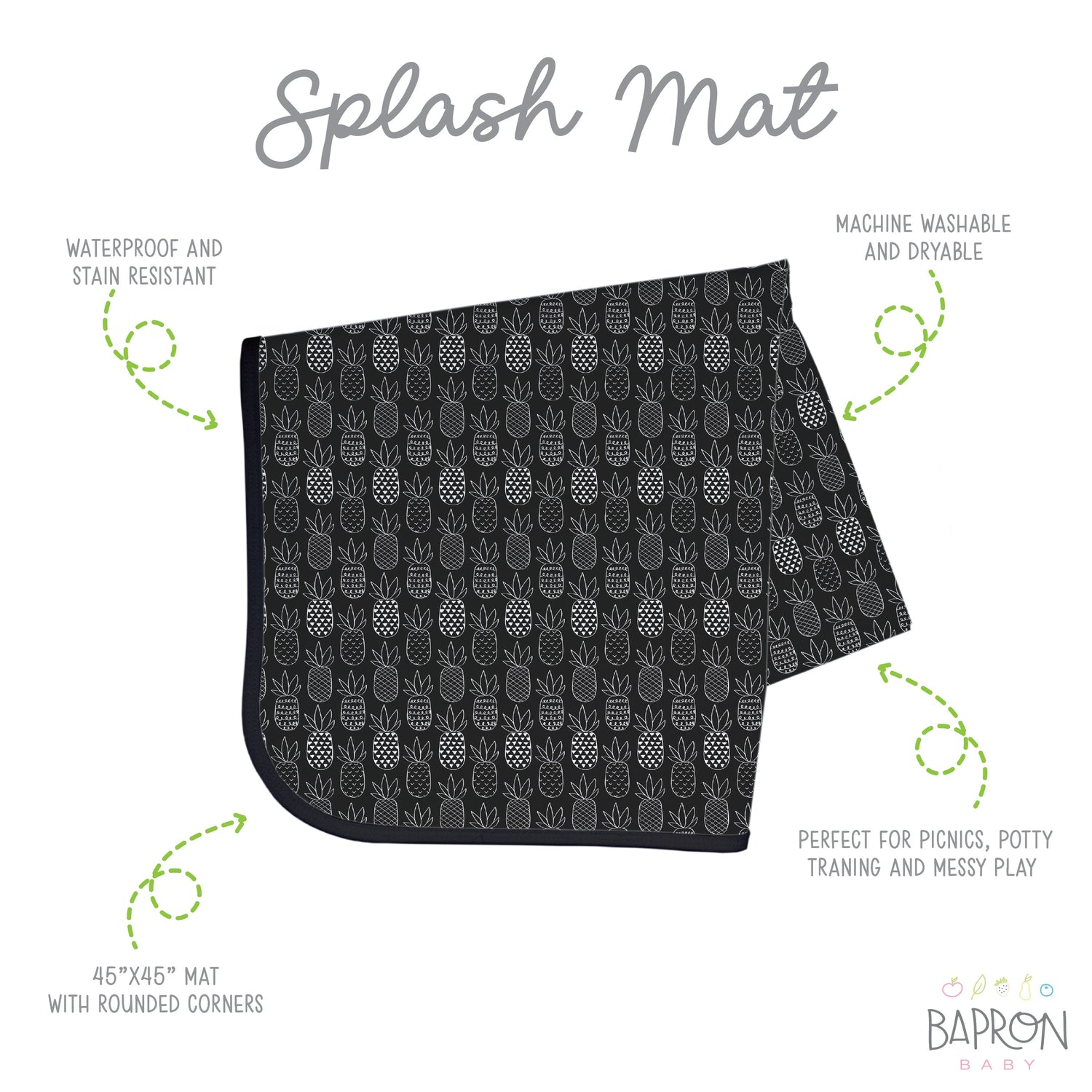 Monochrome Pineapple Splash Mat - A Waterproof Catch-All for Highchair Spills and More! - WERONE