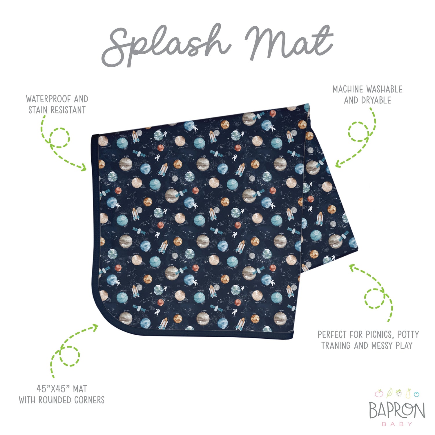 Outer Space Splash Mat - A Waterproof Catch-All for Highchair Spills and More! - WERONE