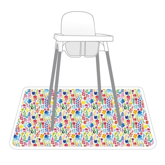 Rainbow Watercolor Floral Splash Mat - A Waterproof Catch-All for Highchair Spills and More! - WERONE