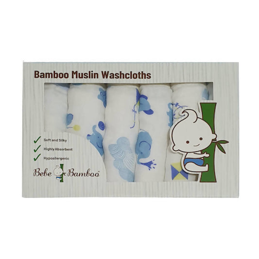 100% Organic Bamboo Muslin Washcloths - Elephant & Kites - WERONE