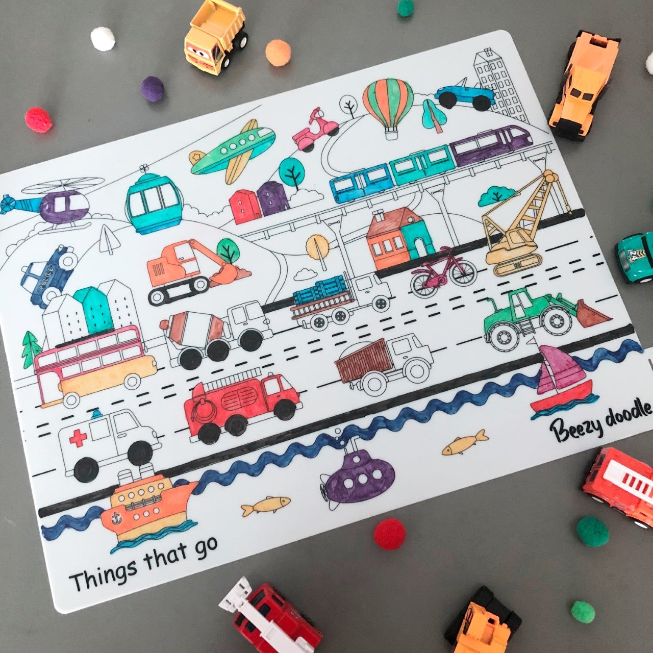 Reusable Colouring Big Mat: Things That Go - WERONE