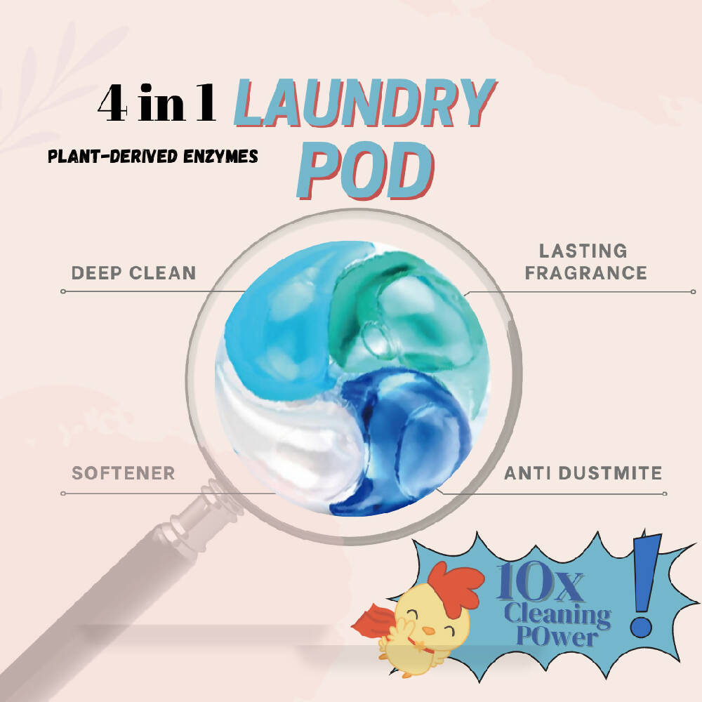 Our Button Nose Plant derived enzymes 4 in 1 Anti Dust Mite Laundry Pods 25 Pods x 3 Packet [75pods] - WERONE