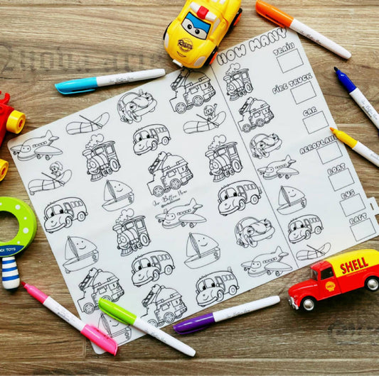 Reusable Silicone Colouring Mat 40cm x 30cm – How Many Vehicles - WERONE