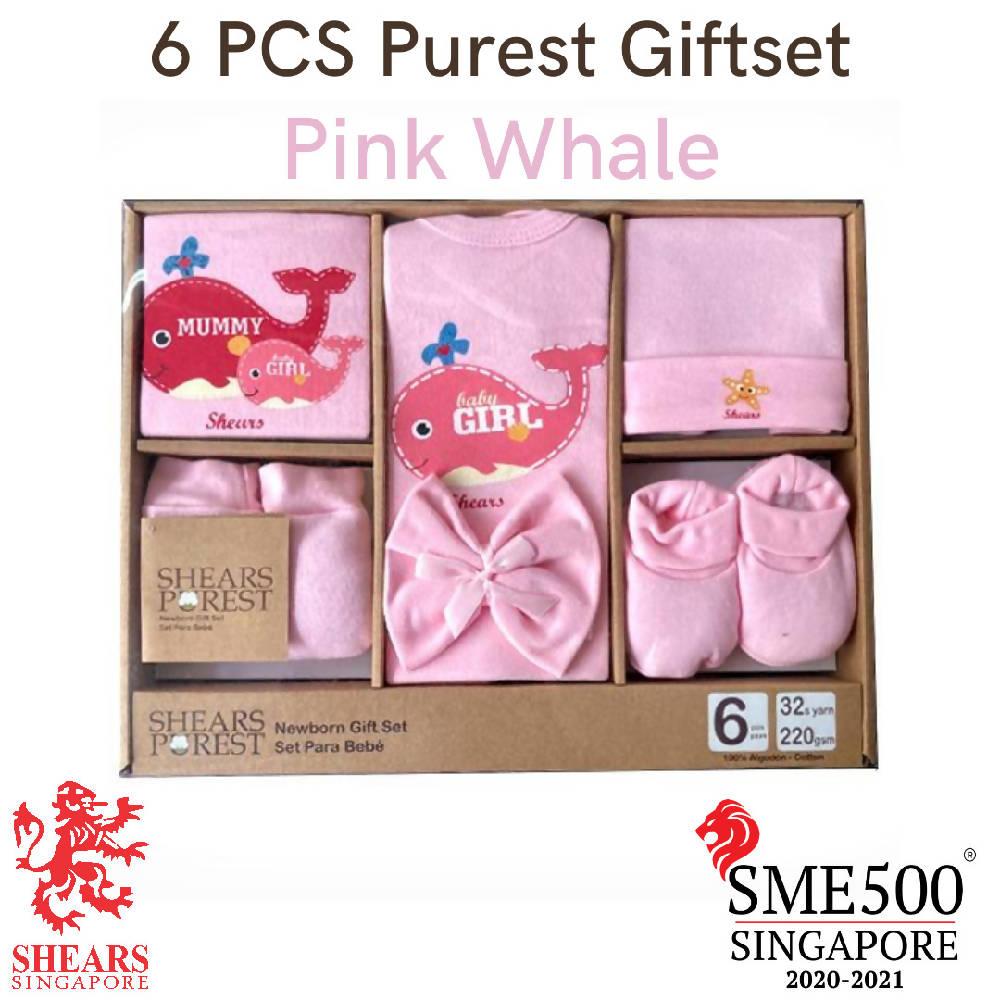 Shears Purest Gift Set 6pcs Baby Gift Set Pink Whale SGP6PW - WERONE