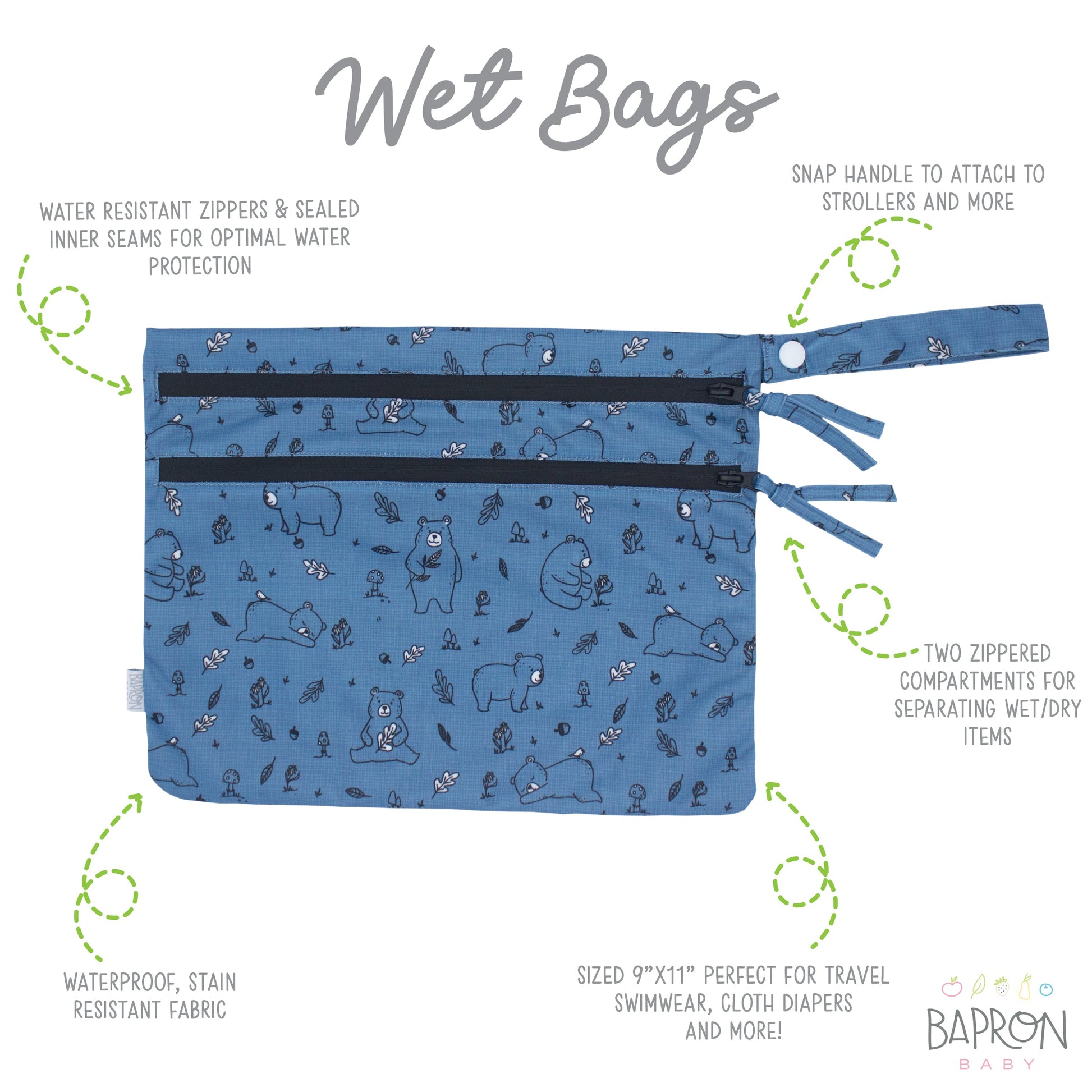 Bears In Blue - Waterproof Wet Bag (For mealtime, on-the-go, and more!) - WERONE