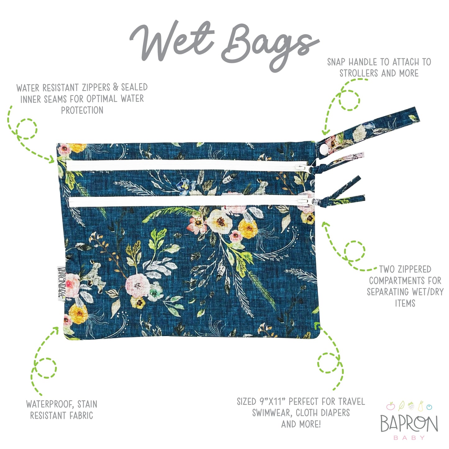 Boho Floral - Waterproof Wet Bag (For mealtime, on-the-go, and more!) - WERONE