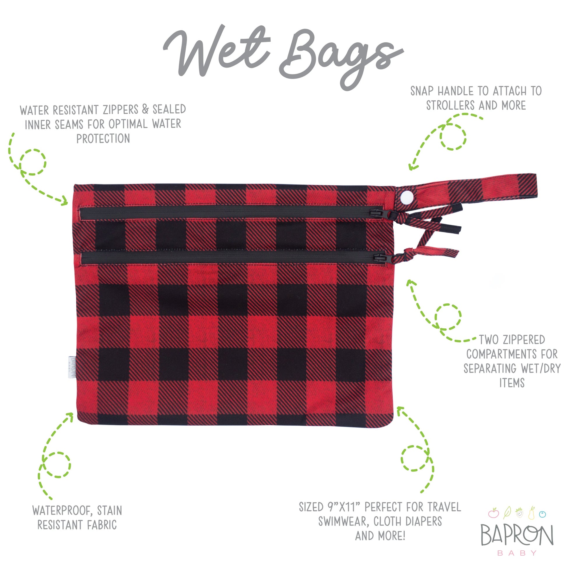 Buffalo Plaid - Waterproof Wet Bag (For mealtime, on-the-go, and more!) - WERONE
