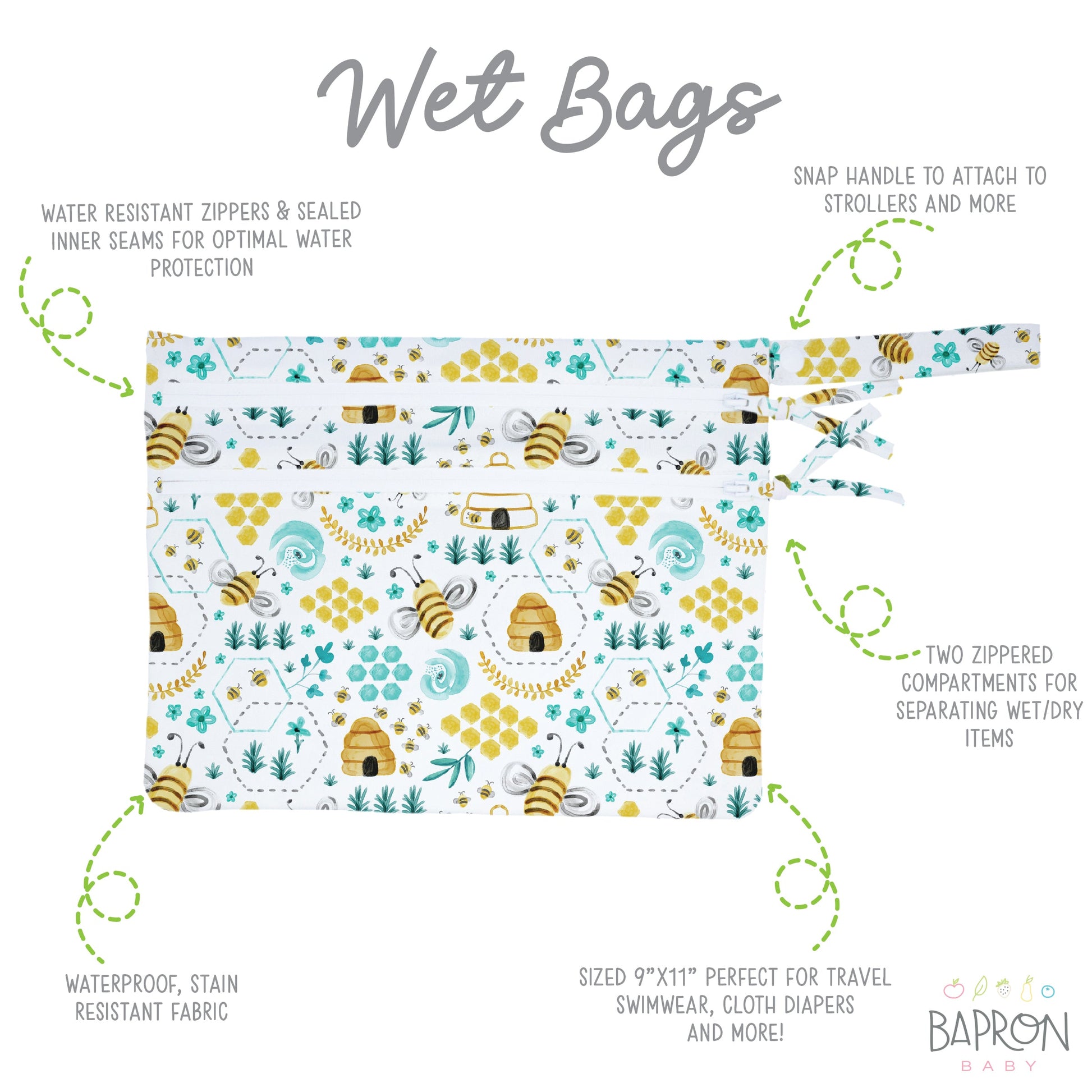 Busy Bees - Waterproof Wet Bag (For mealtime, on-the-go, and more!) - WERONE