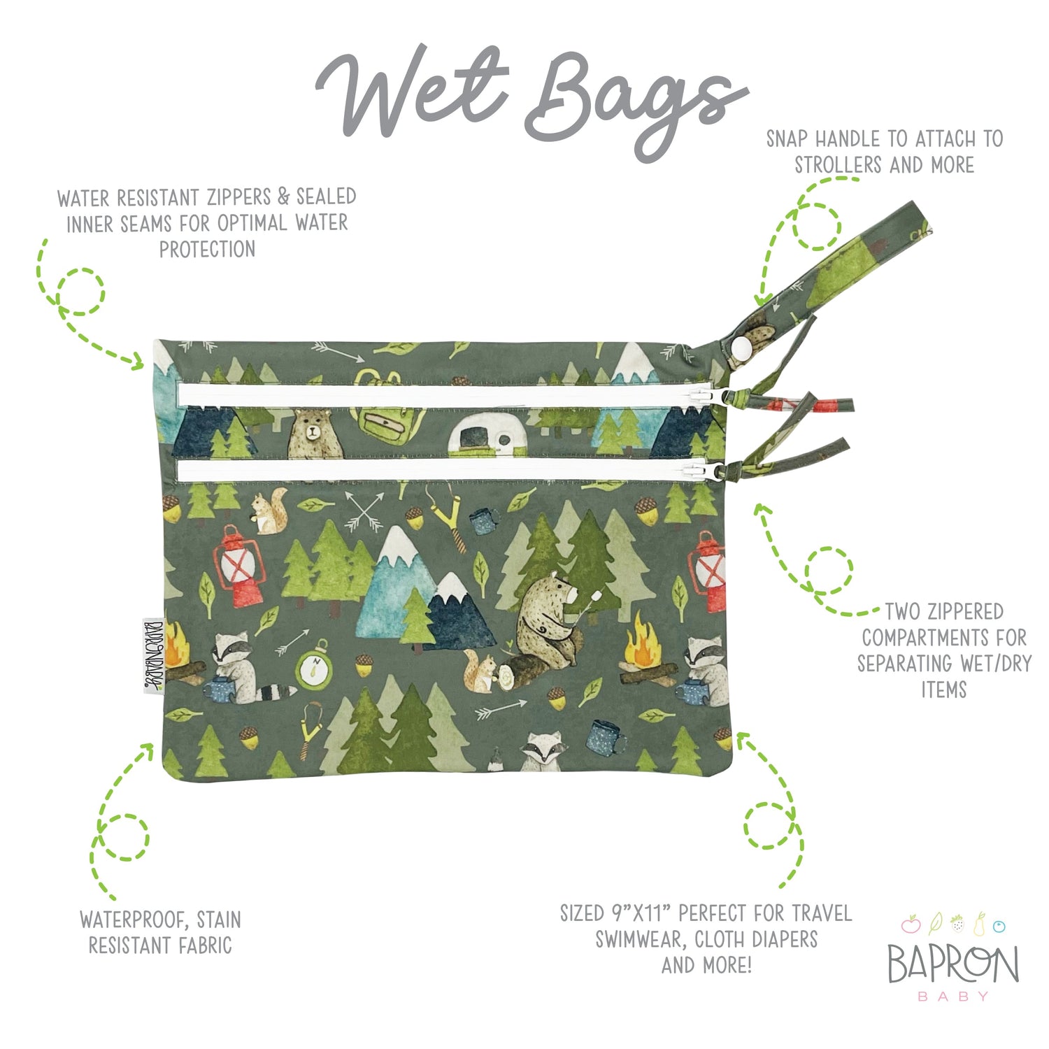 Camping Bears - Waterproof Wet Bag (For mealtime, on-the-go, and more!) - WERONE