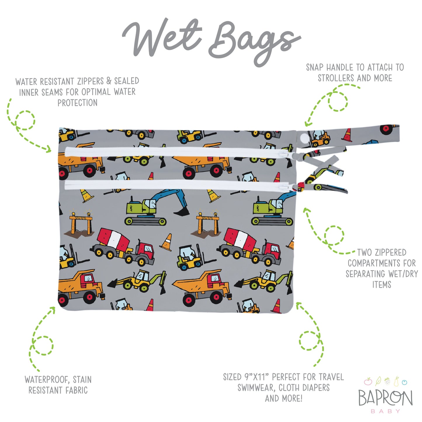 Construction Zone - Waterproof Wet Bag (For mealtime, on-the-go, and more!) - WERONE