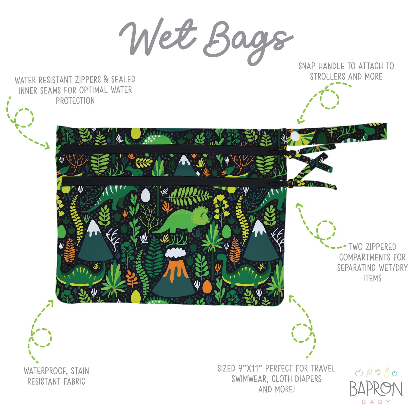 Dino Days - Waterproof Wet Bag (For mealtime, on-the-go, and more!) - WERONE