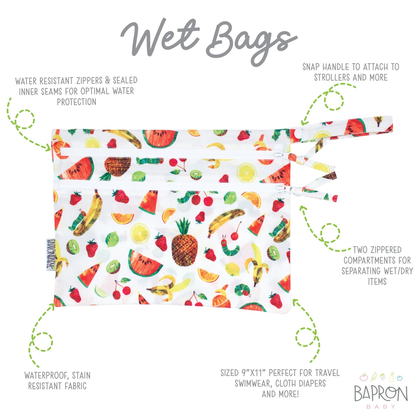 Tropical Fruit - Waterproof Wet Bag (For mealtime, on-the-go, and more!) - from the World Of Eric Carle - WERONE