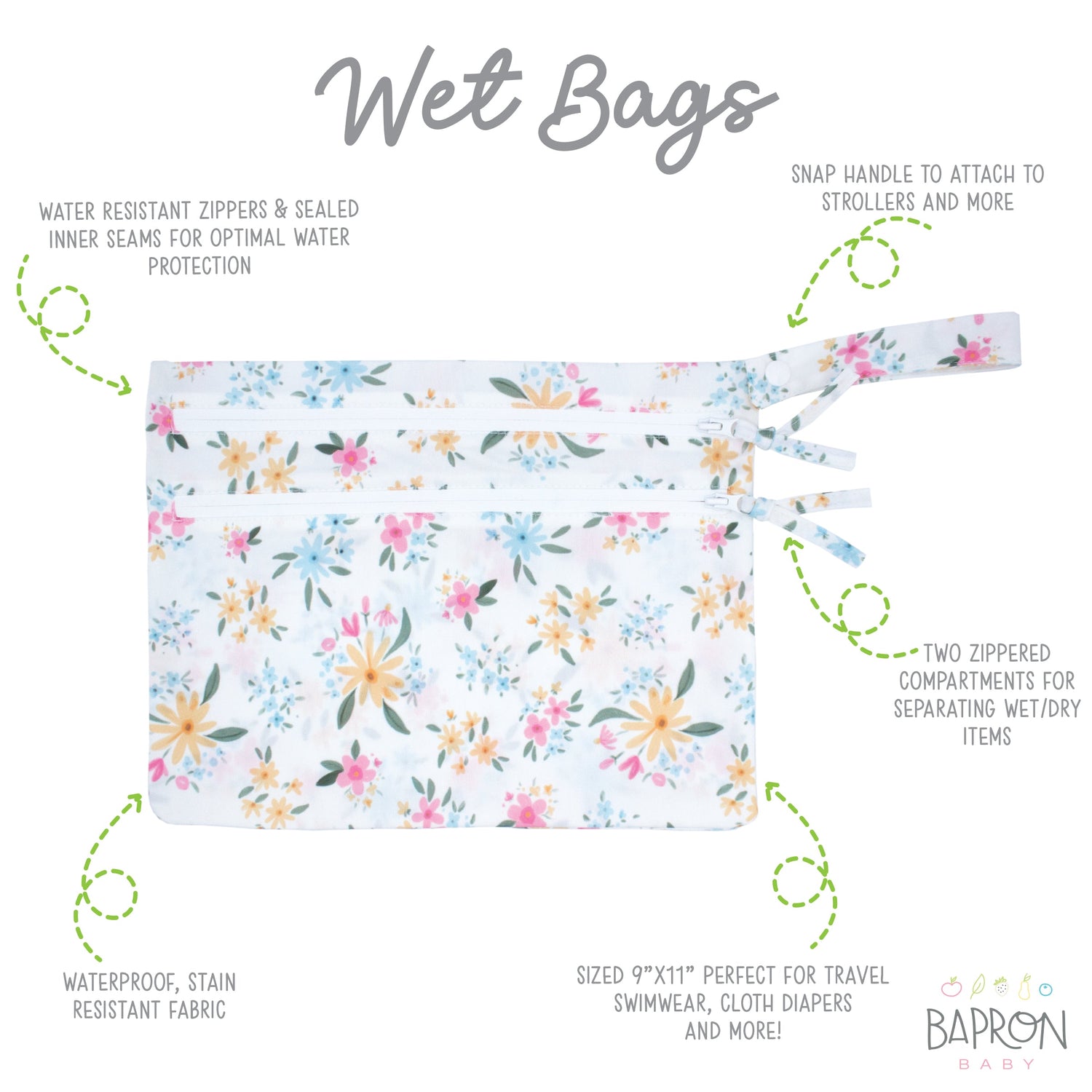 Pastel Floral - Waterproof Wet Bag (For mealtime, on-the-go, and more!) - WERONE
