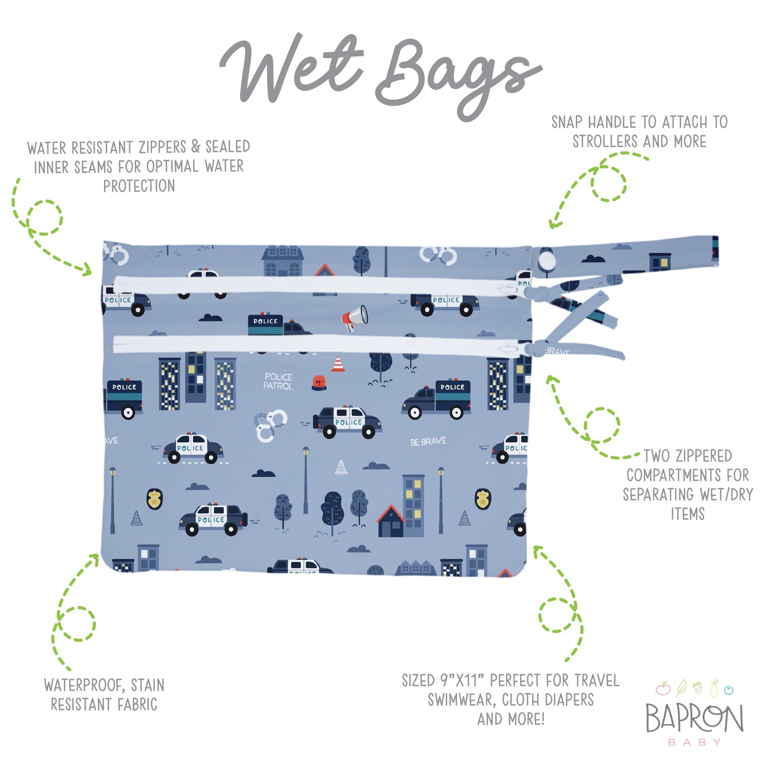Be Brave - Police Patrol - Waterproof Wet Bag (For mealtime, on-the-go, and more!) - WERONE