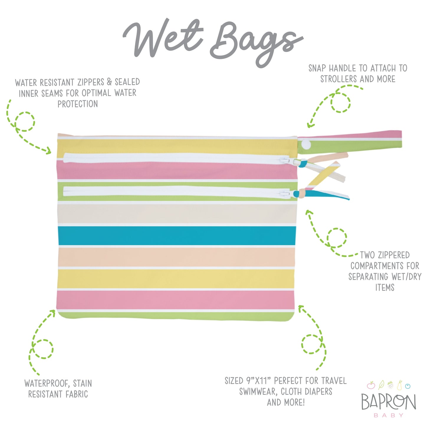 Rainbow Stripes - Waterproof Wet Bag (For mealtime, on-the-go, and more!) - WERONE