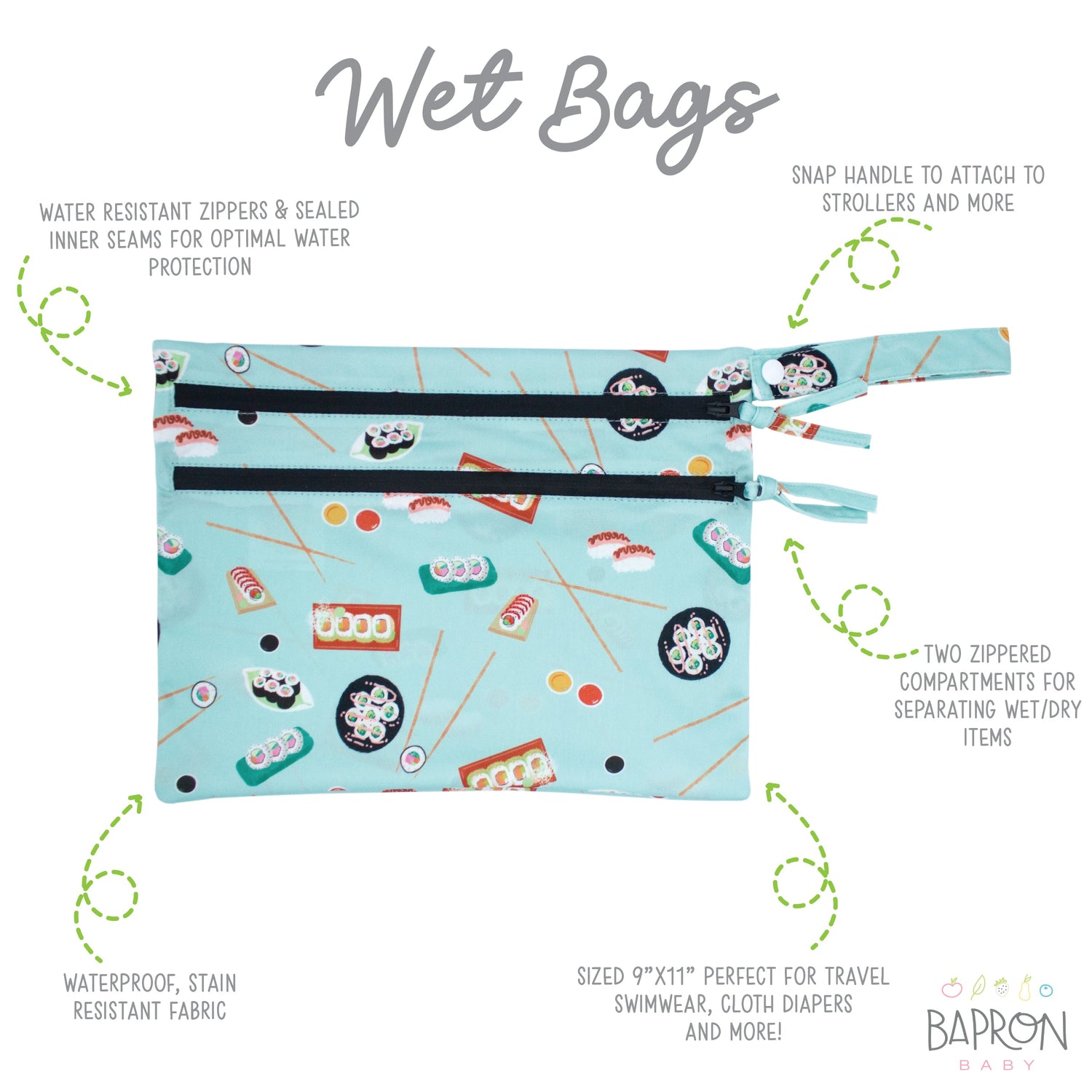 Sushi - Waterproof Wet Bag (For mealtime, on-the-go, and more!) - WERONE