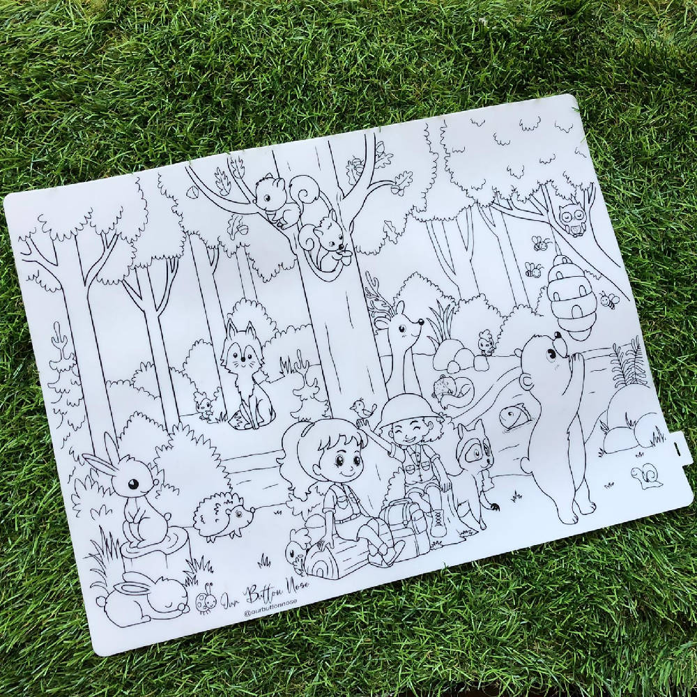 Reusable Silicone Colouring Mat by Our Button Nose 40cm x 30cm - Woodlands Animal series - WERONE