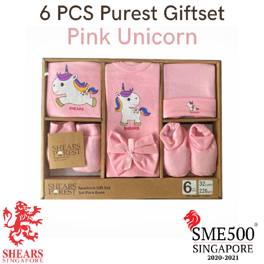 Shears Purest Gift Set 6pc Baby Gift Set Pink Unicorn SGP6PU - WERONE