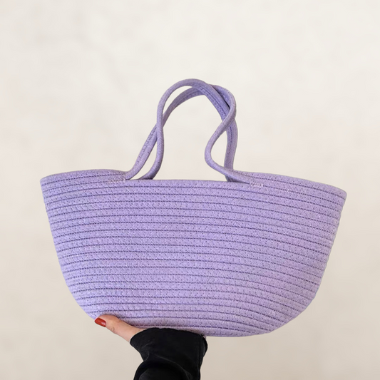 Lilac Colour Weave Basket Tote (Large)