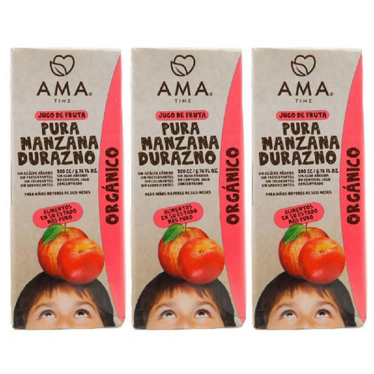 AMA Time Organic Peach and Apple Juice 200ml - Pack of 3 - WERONE