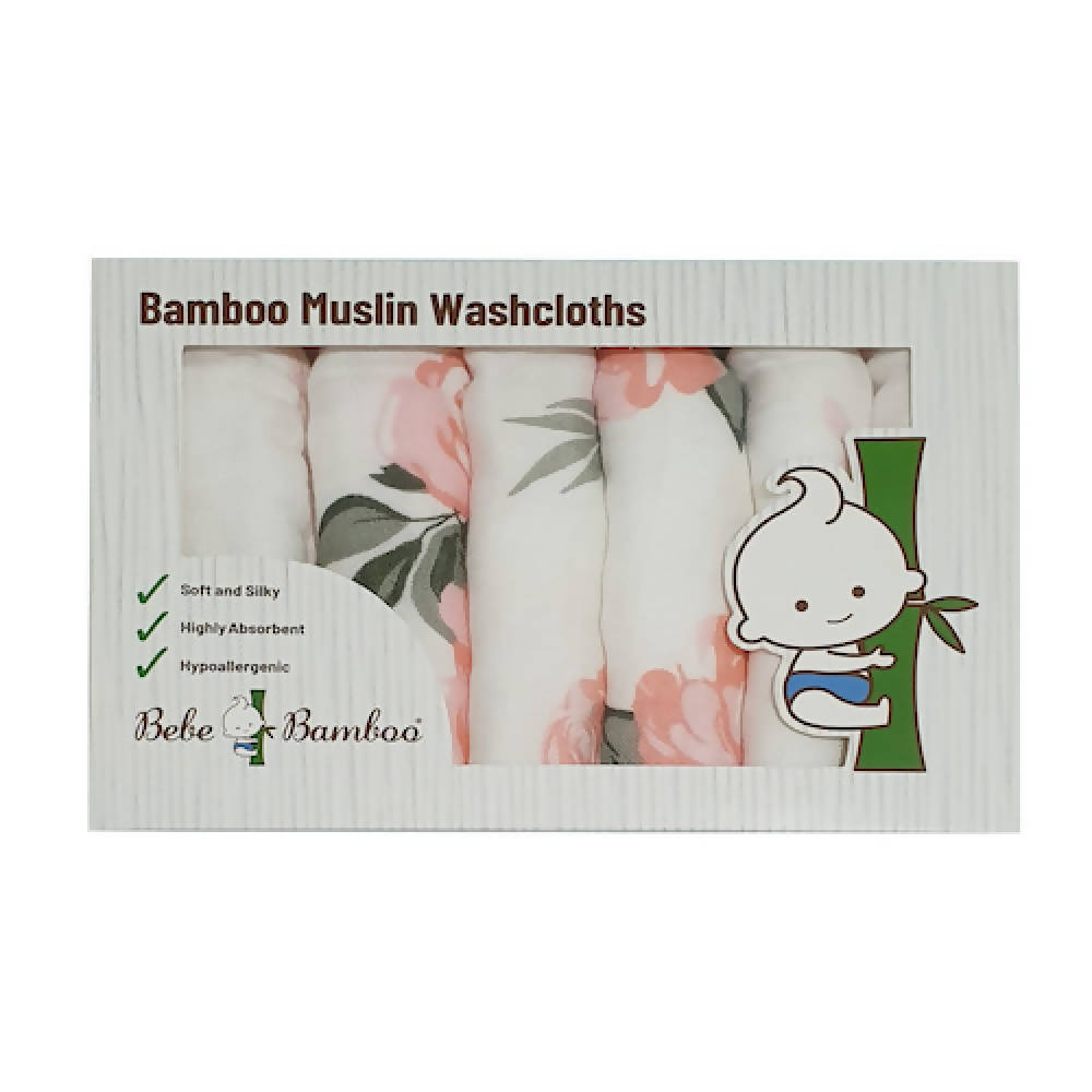 100% Organic Bamboo Muslin Washcloths - Flamingo & Roses - WERONE
