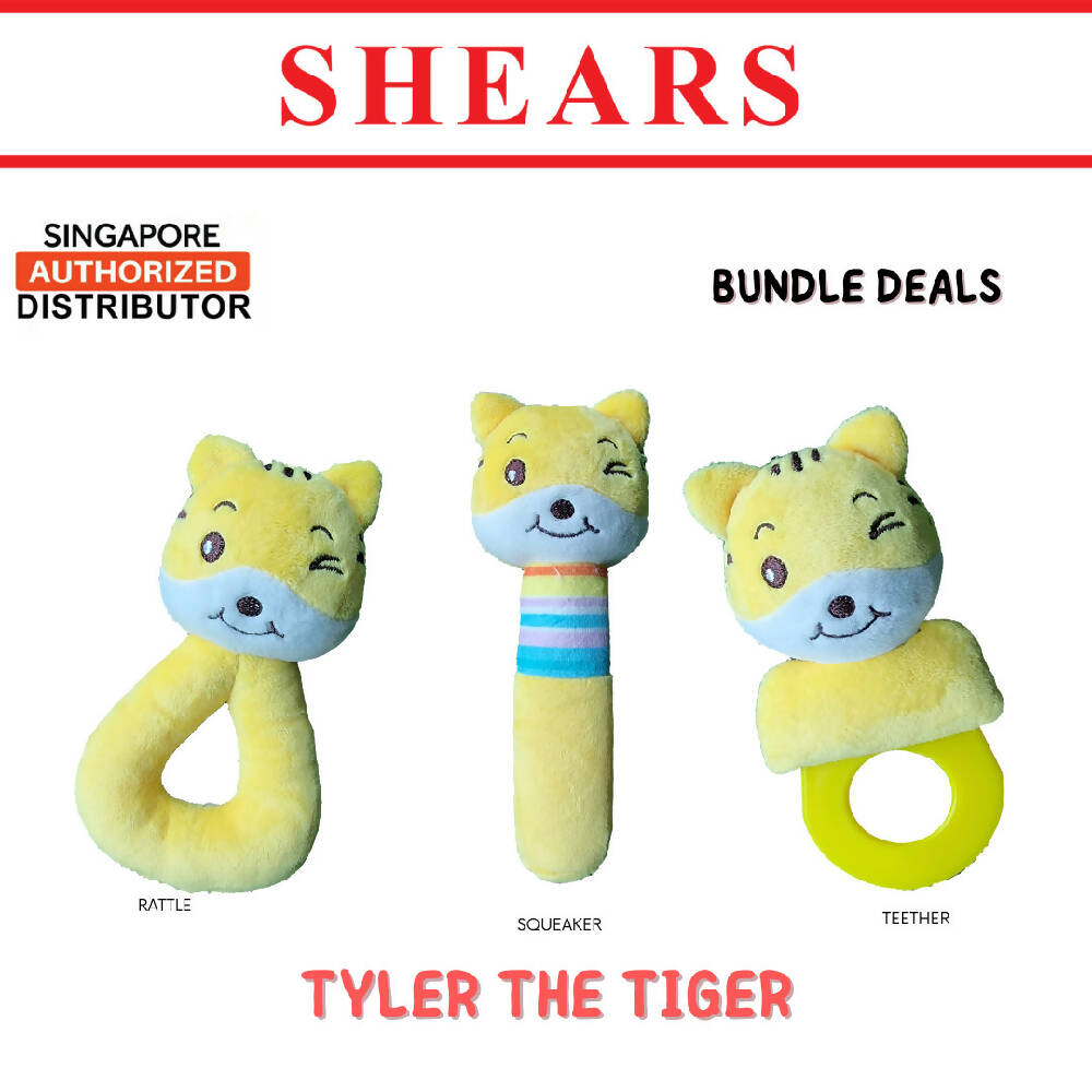 Shears Baby Soft Toy Toddler Toy Rattle Squeaker Teether Bundle Deals Ideal for Christmas Gift Savanna Series TIGER - WERONE