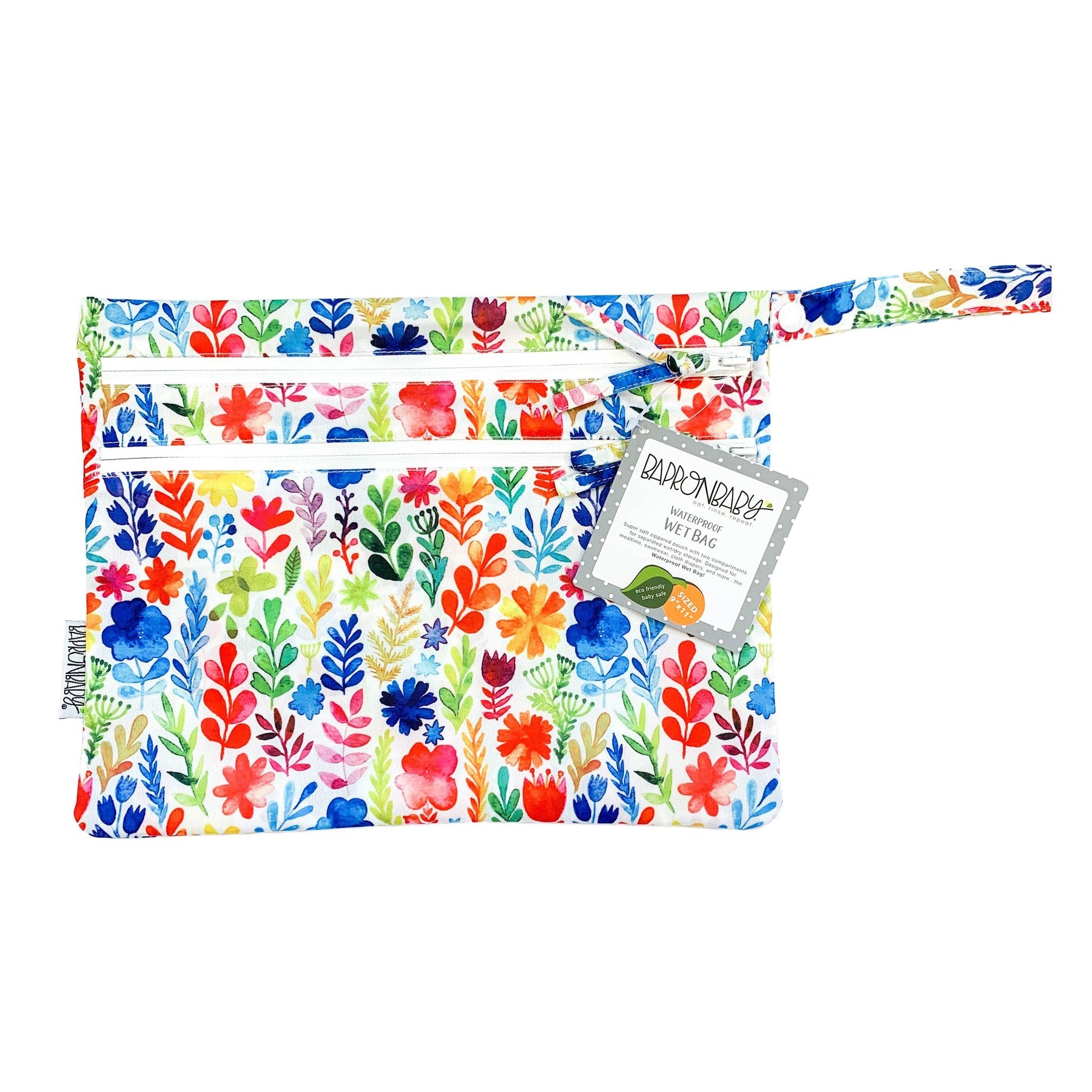Rainbow Watercolor Floral - Waterproof Wet Bag (For mealtime, on-the-go, and more!) - WERONE