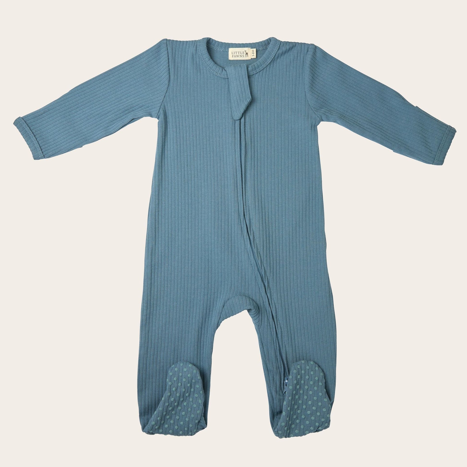 Ribbed Zip-Up Footed Sleepsuit in Emerald Blue - WERONE