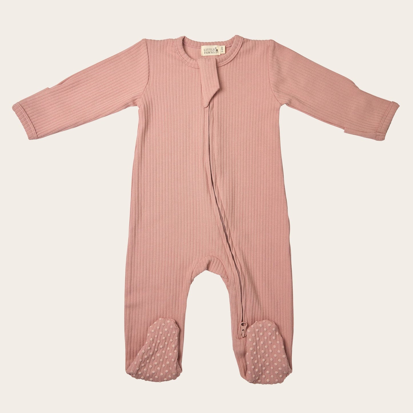 Ribbed Zip-Up Footed Sleepsuit in Dusty Pink - WERONE