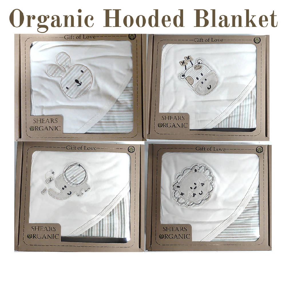 Shears Hooded Blanket Organic Baby Hooded Blanket Elephant SOGBKELEPHANT - WERONE