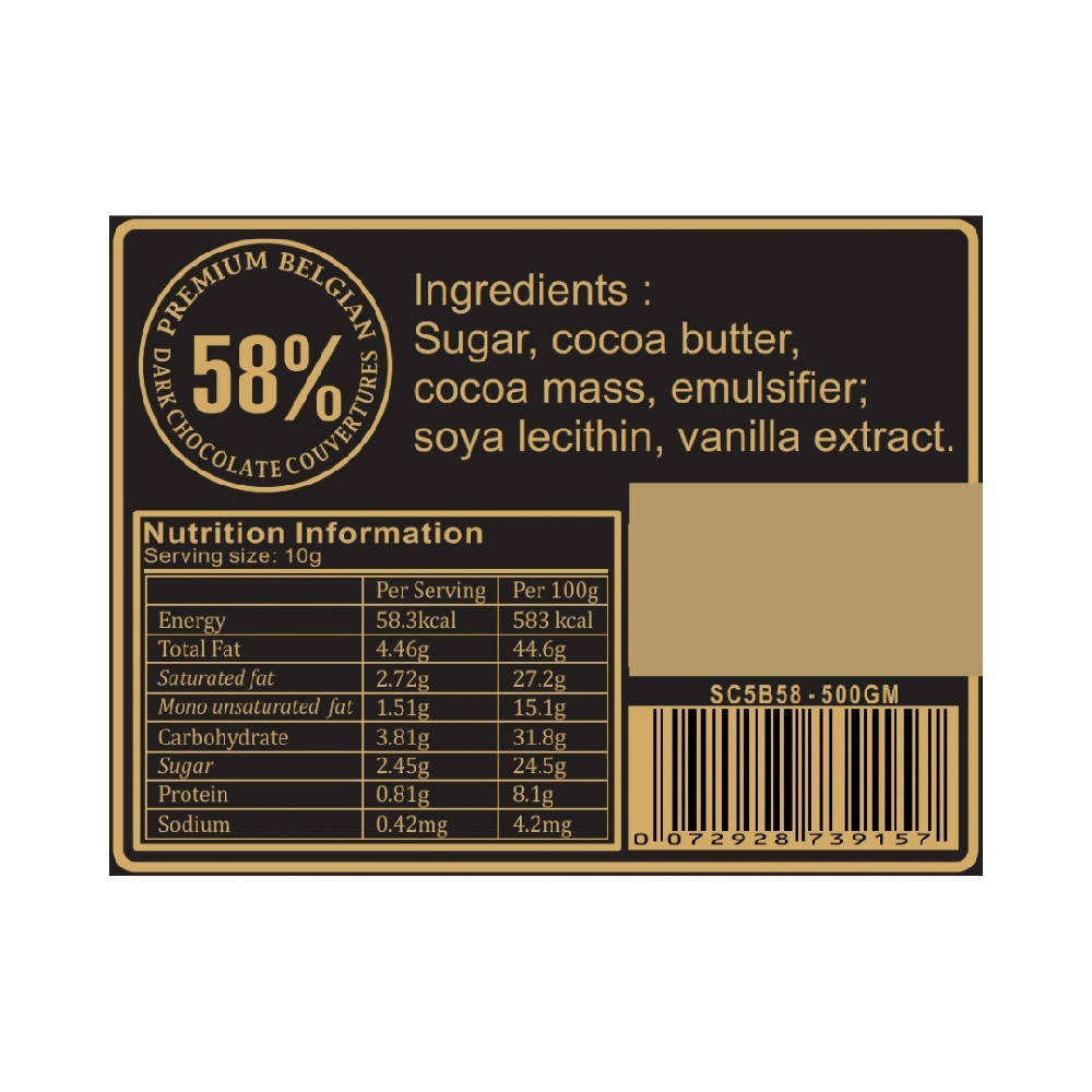 Shears Chocolate B58 Premium Belgian Dark Couverture Chocolate 500G SC5B58 - WERONE