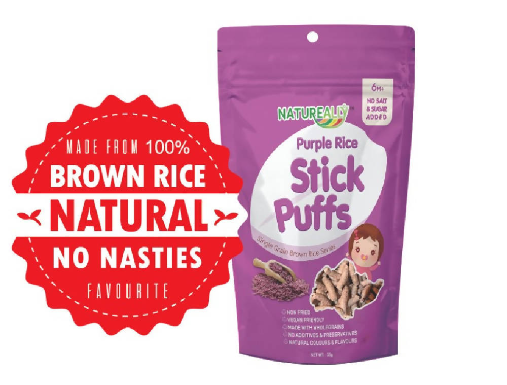 NATUREALLY™ Purple Rice "Orh Bee Bey" Stick Puffs (No Sugar, Salt, MSG and Oil Added) 25g - WERONE