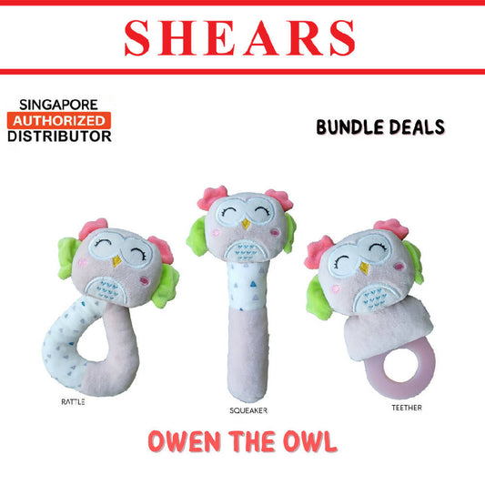 Shears Baby Soft Toy Toddler Toy Rattle Squeaker Teether Bundle Deals Ideal for Christmas Gift Savanna Series OWL - WERONE