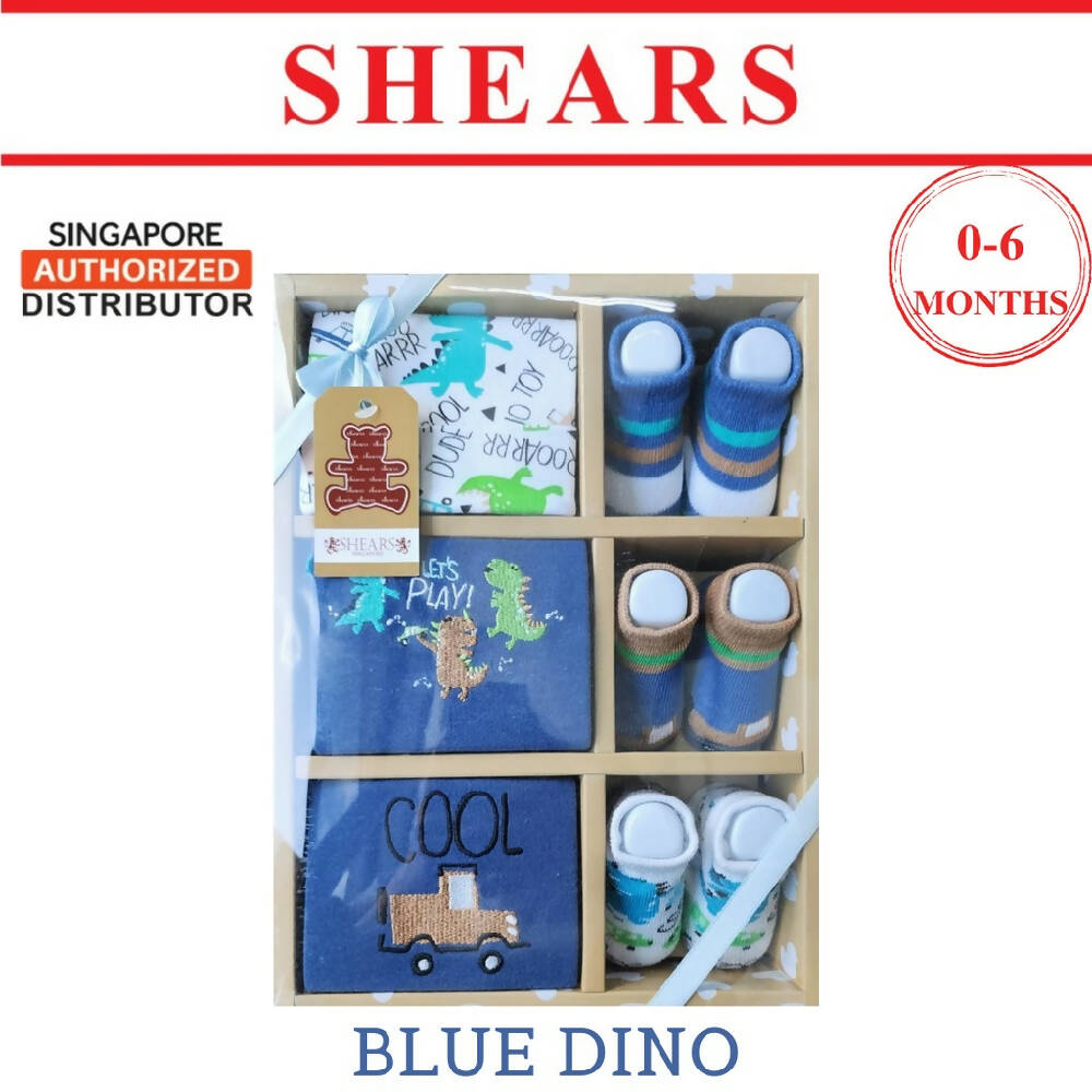 Shears Baby Gift Set Essential 6 Pcs Gift Set Ideal for Newborn BLUE DINO - WERONE