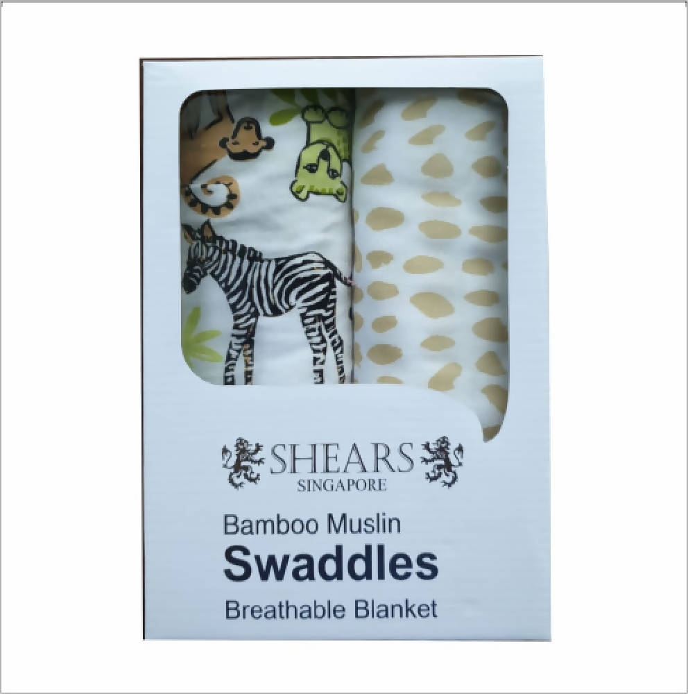 Shears Bamboo Muslin Swaddles Breathable Blanket - Zebra, Tiger and Lion Design - WERONE