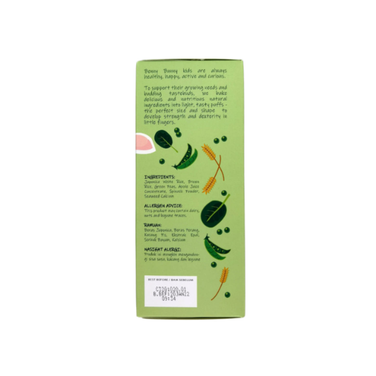 Benny Bunny Spinach & Green Peas Puff - High Calcium 8m+ (6 x 5g) - WERONE